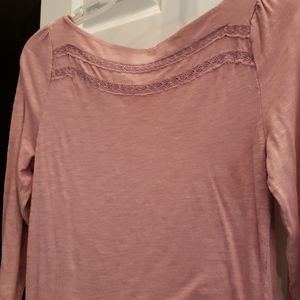 Loft Rose Color Long Sleeve GUC Lace Ribbon Trim